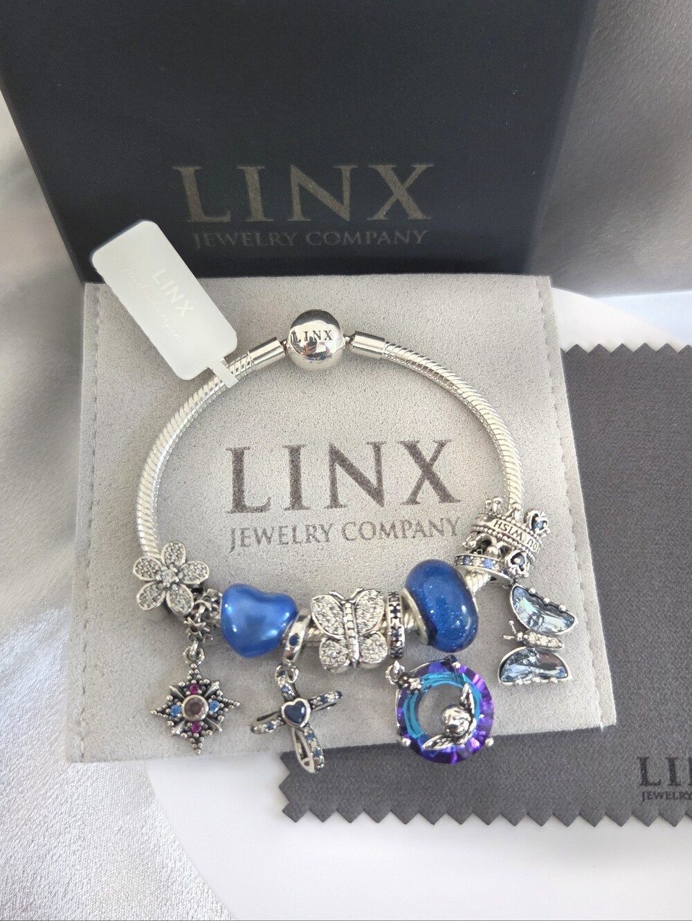 Linx Snake Chain Bracelet with Blue Religious Themed Charms